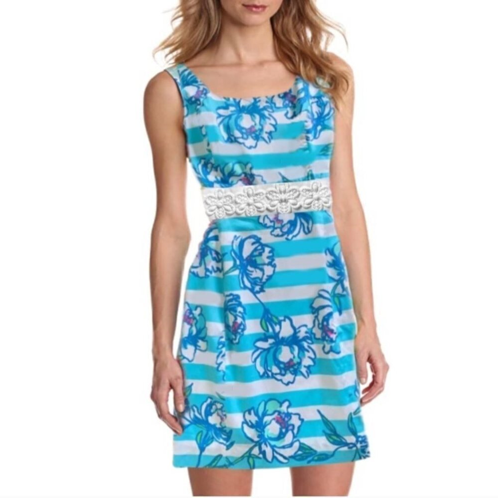 Lilly Pulitzer Serena Dress Shorely Blue Tossing The Line Style 56563 Size 10